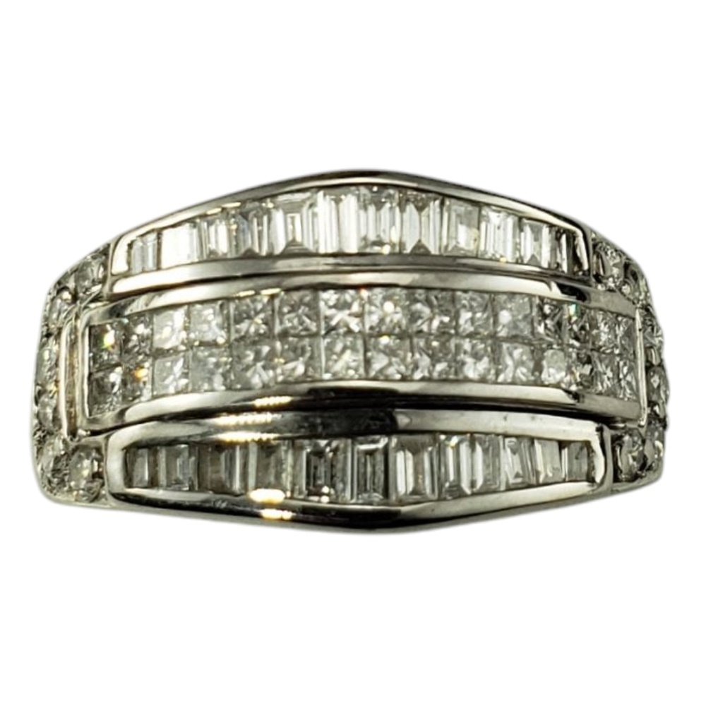 14K White Gold Princess and Baguette Cut Diamond Ring Size 5.75 #21212